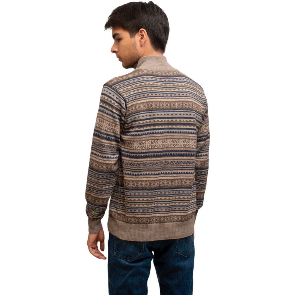Pure Alpaca Augusto Baby Alpaca Peruvian Geometric Quarter Zip Sweater Beige SM View 2